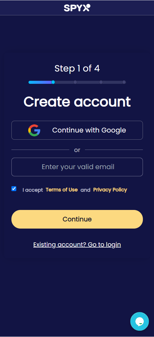 Sign up for a SpyX account via email